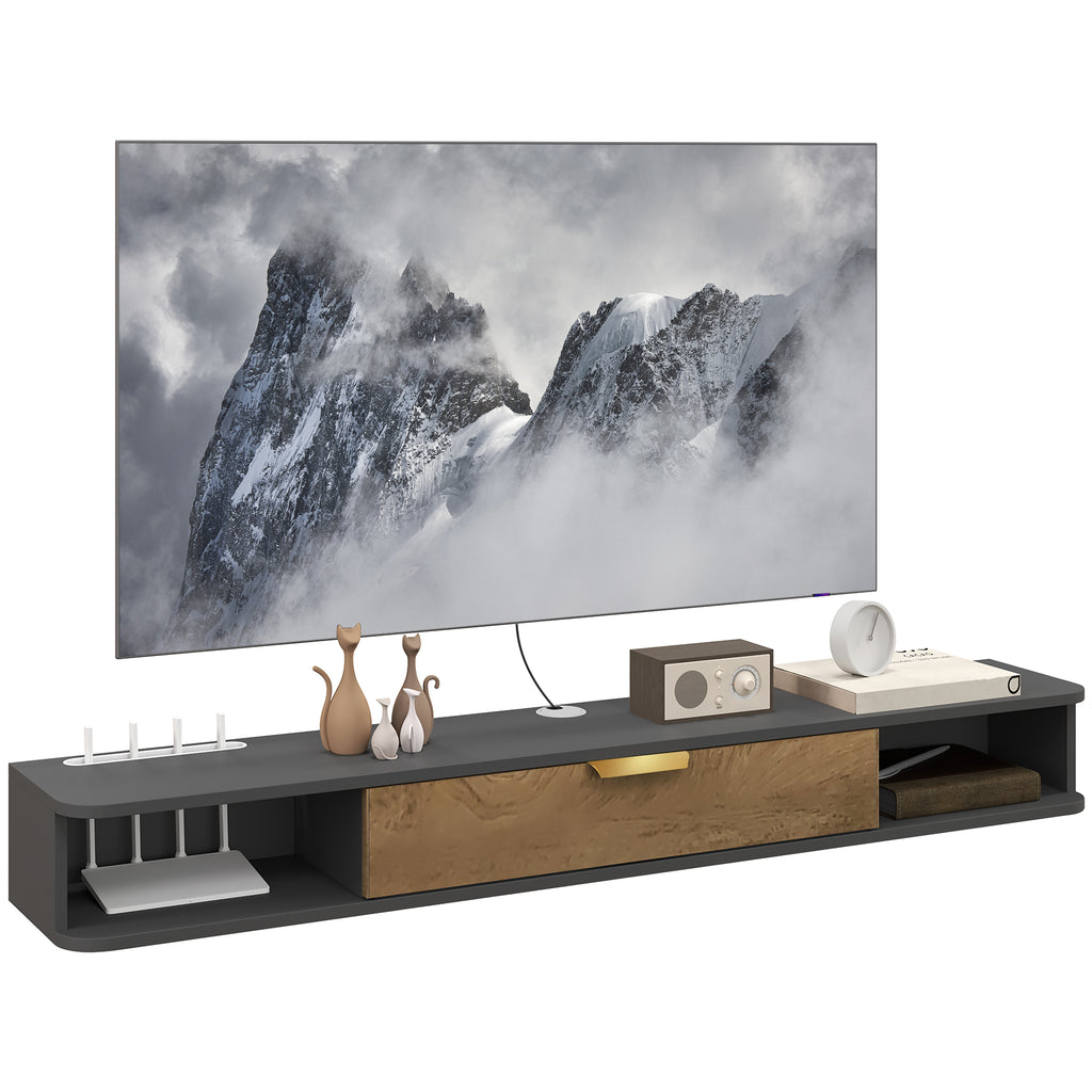 Charcoal Grey Floating TV Cabinet with Cable Management