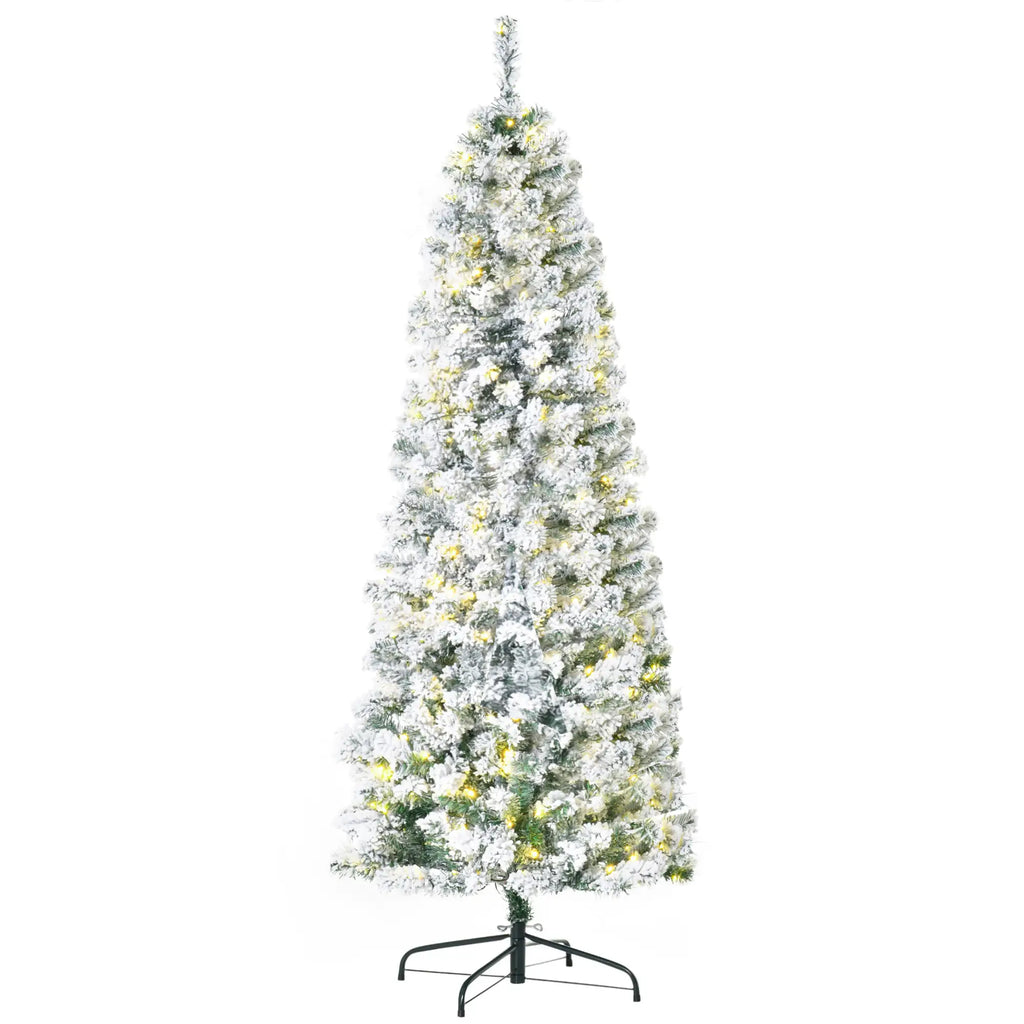 6ft Pre-Lit Snow Flocked Christmas Tree with Warm White LED Lights
