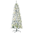 6ft Pre-Lit Snow Flocked Christmas Tree with Warm White LED Lights